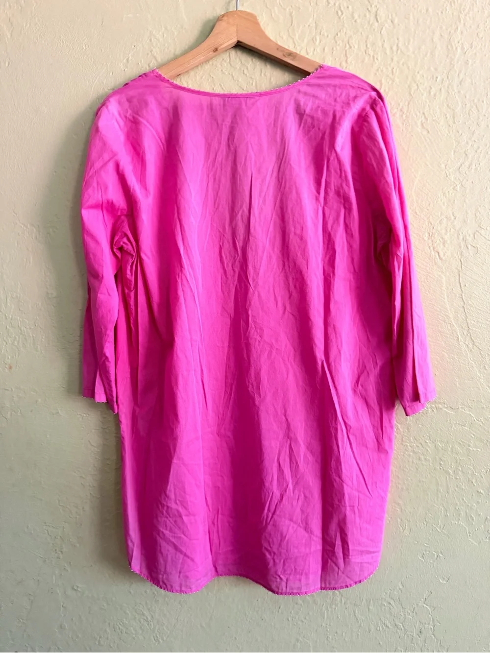 J. Crew V-Neck Tunic in Bright Pink beaded edges